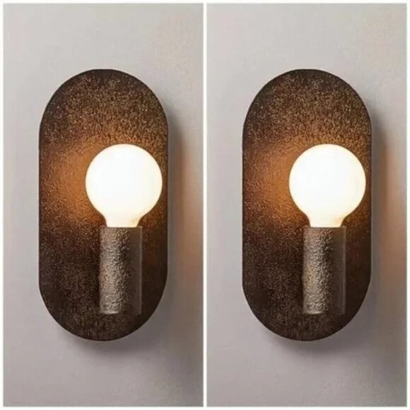 CB2 Set of 2 Plate Textured Dark Bronze Wall Sconces Wall-Mounted Lights - Picture 1 of 11